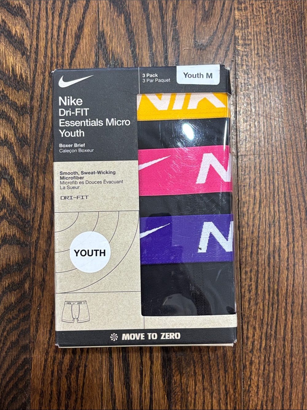Nike Youth Dri-FIT Boxer Brief 3-Pack - Yellow, Pink, Purple size M